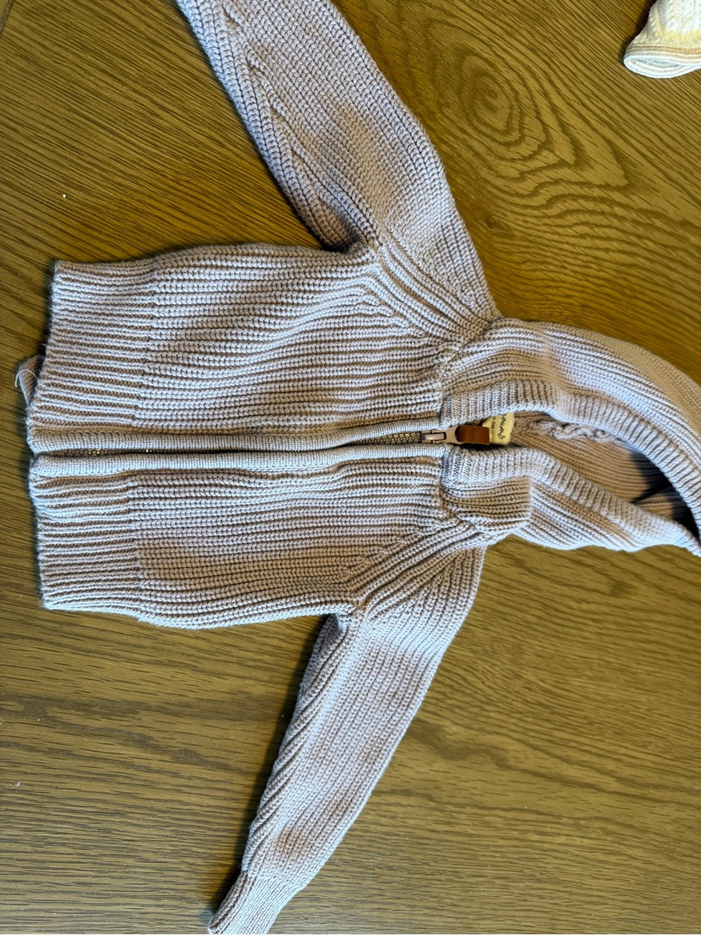 Goumi Kids organic cotton knit zip-up hoodie in a dusty rose color